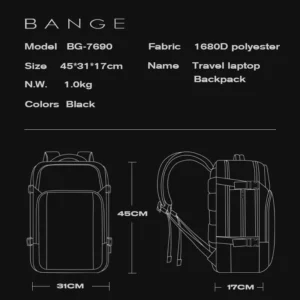 BANGE New Design Large Capacity USB Rechargable Travel Backpacks Men 15.6 inch Laptop Backpack Waterproof Outdoor Bag