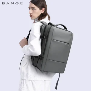 BANGE Aesthetic Men Business School Expandable USB Bag, Large Capacity 17.3 Laptop Waterproof Fashion Travel Backpack