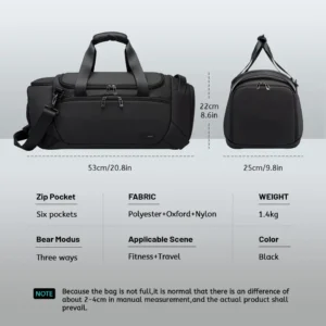 BANGE Sports Waterproof Duffel Shoe 21 Inch Bag For Men With Wet and Dry Compartment Travel Bags Gym